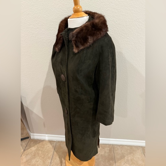 Vintage Coat Women’s S/M Suede With Mink Fur Collar Chocolate Brown 3/4 Sleeves - Picture 8 of 9